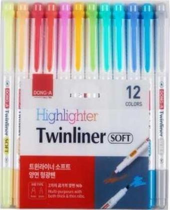 Dong-A Twinliner Soft Fosforlu Kalem Çift Taraflı 12 li Set