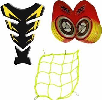 Universal Motosiklet Sarı Aksesuar Seti (Jant Şeridi + Tankpad+Kask Filesi)