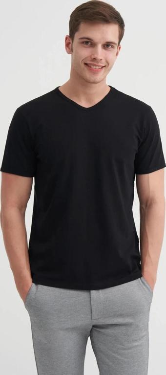 Cazador Slim Fit V Yaka Düz Örme Likarlı Tişört