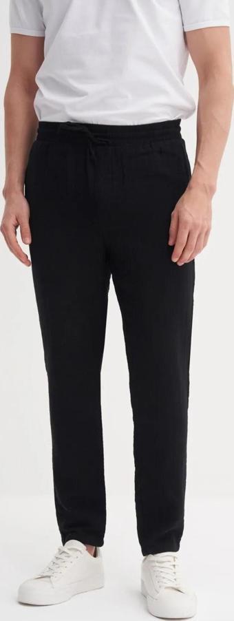 Cazador Muslin Erkek Keten pantolon Siyah Düz Paça 0025