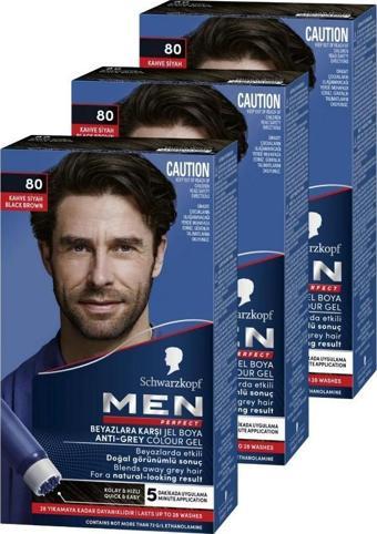 Schwarzkopf Men Perfect Erkek Saç Boyası 80 - Kahve Siyah 3 Adet
