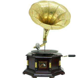Ahşap Sekizgen Gramofon Sarı Metal Süslemeli 523