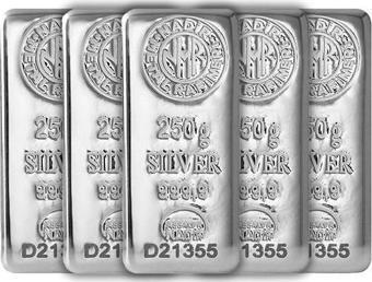 RimaGold 5 Adet NadirGold 250 Gr Gümüş Külçe