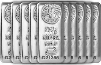 RimaGold 10 Adet NadirGold 250 Gr Gümüş Külçe
