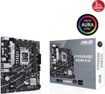 ASUS Prime B760m-k D4 Intel B760 Soket 1700 Ddr4 5333(oc)mhz Matx Gaming (oyuncu) Anakart