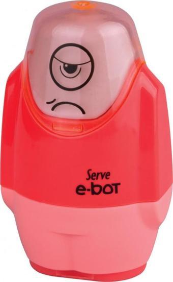 Serve E-Bot Silgili Kalemtıraş Fosforlu Renkler Kırmızı