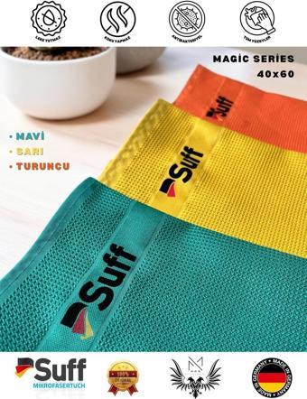 Suff Mikrofiber Bez Tüm Yüzeyler Için 3 Lü (Yeşil,Sarı,Turuncu) 40X60 Sihirli Seri Kurulama Cam Silme