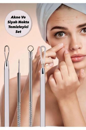 Tafce -Siyah Nokta Temizleyici 4'Lü Set Paslanmaz Çelik Gümüş Komedon Seti