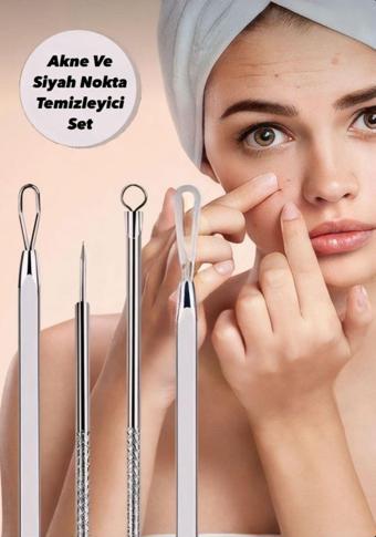 Tafce -Siyah Nokta Temizleyici 4'Lü Set Paslanmaz Çelik Gümüş Komedon Seti