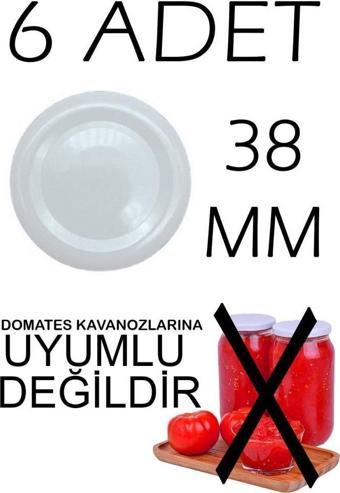 6 Adet 38mm Metal Kavanoz Kapağı Beyaz