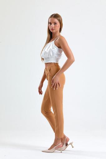 Sense Pantolon - Bilekte Atlas Kumas Pantolon | Pnt19003 Camel