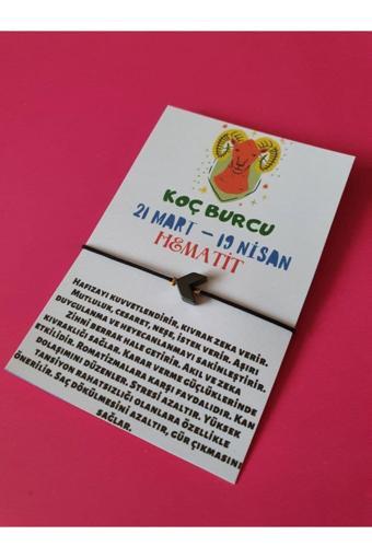 Sertifikalı Koç Burcu Hematit Doğal Taşlı Ip Burç Bilekliği