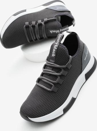 Tonny Black Unisex Koyu Gri Nefes Alabilen Kumaş Poli Taban Bağcıklı Spor Ayakkabı