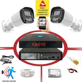 2 li Hareket Algılayan 5 MP Lens 4 Warm Led Gece Renkli Gösteren Güvenlik Kamerası Seti BS 2304W