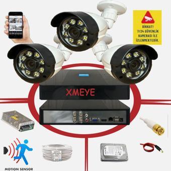3 lü Hareket Algılayan 5 MP Lens 8 Warm Led Gece Renkli Gösteren Güvenlik Kamerası Seti BS 2308W
