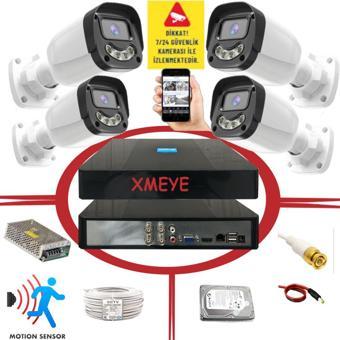 4 lü Hareket Algılayan 5 MP Lens 4 Warm Led Gece Renkli Gösteren Güvenlik Kamerası Seti BS 2304W