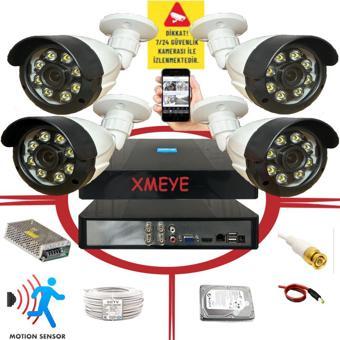 4 lü Hareket Algılayan 5 MP Lens 8 Warm Led Gece Renkli Gösteren Güvenlik Kamerası Seti BS 2308W