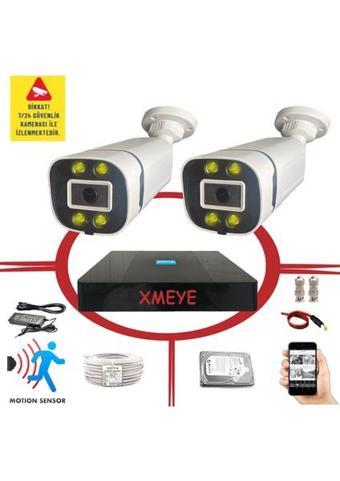 Bises 2 Kameralı Hareket Algılayan 5 MP Lens 4 Warm Led Gece Renkli Gösteren Güvenlik Kamerası Seti BS 604W