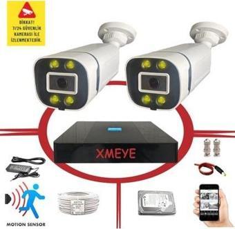 Bises 2 Kameralı Hareket Algılayan 5 MP Lens 4 Warm Led Gece Renkli Gösteren Güvenlik Kamerası Seti BS 604W