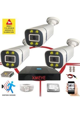 Bises 3 Kameralı Hareket Algılayan 5 MP Lens 4 Warm Led Gece Renkli Gösteren Güvenlik Kamerası Seti BS 604W