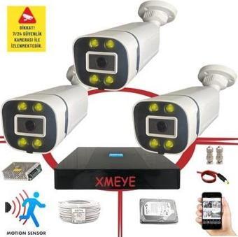 Bises 3 Kameralı Hareket Algılayan 5 MP Lens 4 Warm Led Gece Renkli Gösteren Güvenlik Kamerası Seti BS 604W