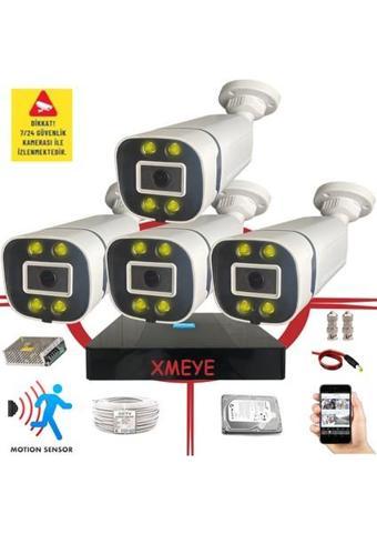 Bises 4 Kameralı Hareket Algılayan 5 MP Lens 4 Warm Led Gece Renkli Gösteren Güvenlik Kamerası Seti BS 604W