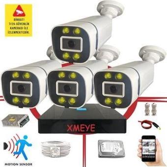 Bises 4 Kameralı Hareket Algılayan 5 MP Lens 4 Warm Led Gece Renkli Gösteren Güvenlik Kamerası Seti BS 604W