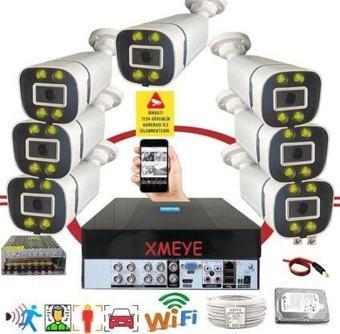 Bises 7 li Araç Yüz ve İnsan Tanımalı Hareket Algılayan 5 MP Lens 4 Warm Led Gece Renkli Gösteren Güvenlik Kamera Seti BS604W