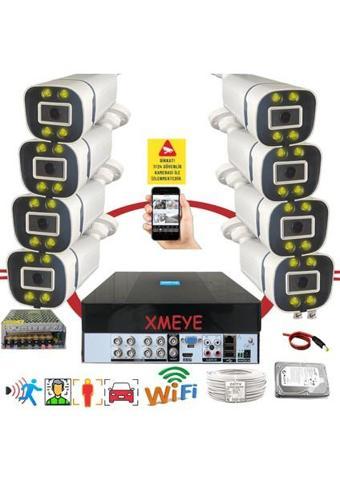 Bises 8 li Araç Yüz ve İnsan Tanımalı Hareket Algılayan 5 MP Lens 4 Warm Led Gece Renkli Gösteren Güvenlik Kamera Seti BS604W