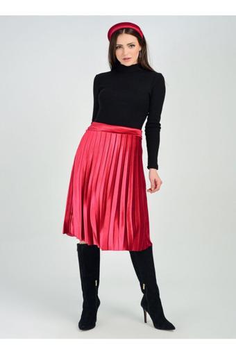 Sense Piliseli Kadife Etek | Etk31827 Bordo
