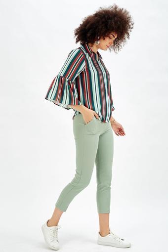 Sense Pantolon - Bilekte Atlas Kumas Pantolon | Pnt19003 Su Yeşili Yeşil