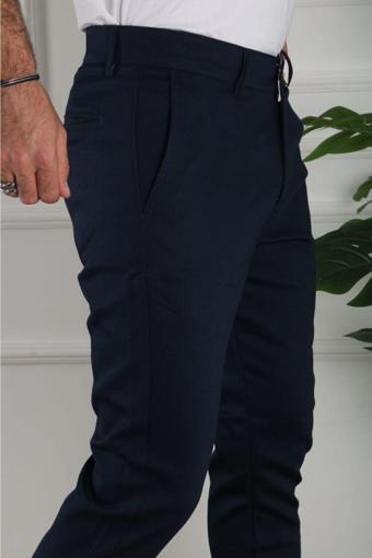 Wamoss Kendinden Desenli Japon Kesim Slim Fit Likralı Keten Pantolon 2024 Ktn3 Lacivert 36