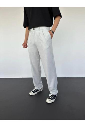 Wamoss Pileli Italyan Kesim Baggy Kumaş Pantolon Pl13 Gri M