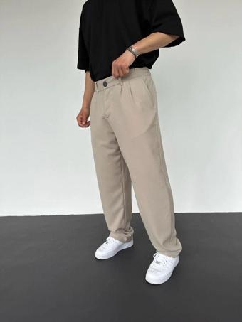 Wamoss Salaş Mevsimlik Pileli Klasik Baggy Pantolon Pl12 Bej XL
