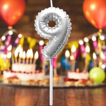 GÜMÜŞ DOĞUM GÜNÜ BALON ŞEKLİNDE MUM PASTA MUMU 9 NUMARA