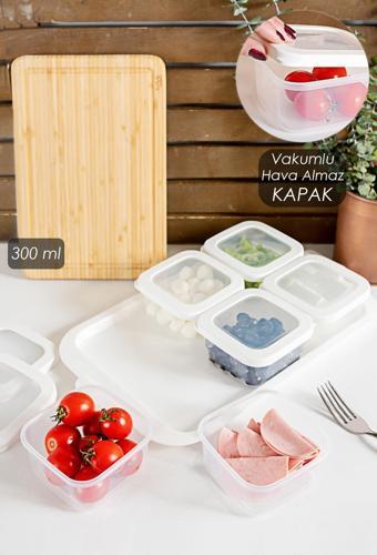 Tepsili 6lı Kahvaltılık Saklama Kabı Silikon Kapaklı Saklama Kabı Kapaklı Kahvaltılık Seti