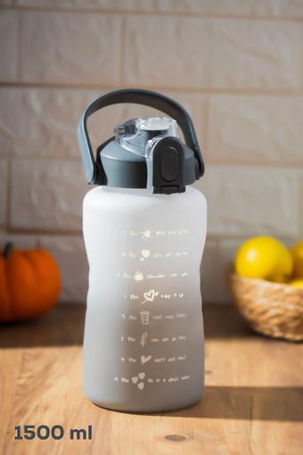 Porsima 700.105 Su Şişesi - Motivasyon Su Matarası - Plastik Renkli Spor Suluk - Gri Beyaz 1500 ml