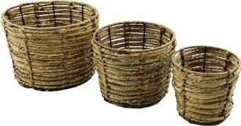METAL İSKELETLİ 3 BOY YUVARLAK HASIR ORGANİZER SEPET Ç: 14-19-25CM - Y: 14-16-18CM  GO5060Gok120483
