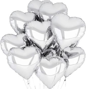 Metalize Parlak Gümüş Kalp Şekilli Uçan Balon Folyo 18 inç 45 cm 10 Adet  GO506089Gosa4826