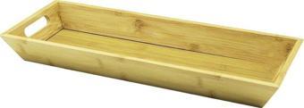 DİKDÖRTGEN ÇİFT KULPLU AHŞAP BAMBU SUNUM TEPSİSİ =16X40CM - DERİN=4CM  GO5060Gok223120