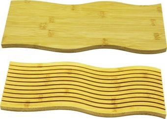 DİKDÖRTGEN ÇİFT TARAFLI : DÜZ - DALGALI OYUK DESENLİ AHŞAP BAMBU SUNUM TEPSİ 15X39CM  GO5060Gok222669
