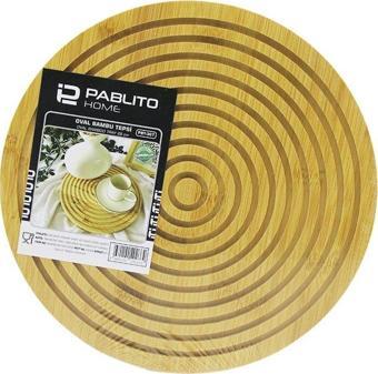 YUVARLAK ÇİFT TARAFLI=DÜZ - DALGALI OYUK KANALLI AHŞAP BAMBU SUNUM TEPSİ 28CM  GO5060Gok223126