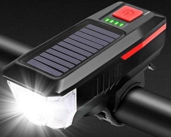 Solar Enerjili USB ile Şarj Edilebilir Ledli Bisiklet Feneri Kornalı ve Su Geçirmez Far  GO50606149050