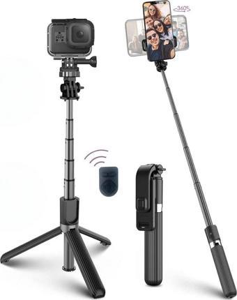 Fotoğraf Makinası ve Telefon Takılabilen 2si 1 Arada 2.2m Uzayan Selfie Çubuğu Kumandalı Tripod  GO506089SH57YT4001