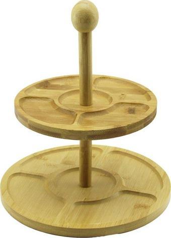 5 BÖLMELİ - YUVARLAK - 2 KATLI  AHŞAP BAMBU SUNUMLUK  ÇAP: 19.5CM -- 24.5CM  GO5060Gok223095
