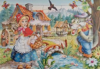 Kzl Kırmızı Başlıklı Kız ve Kurt Resimli Çocuk Puzzle Karton 32x23 cm