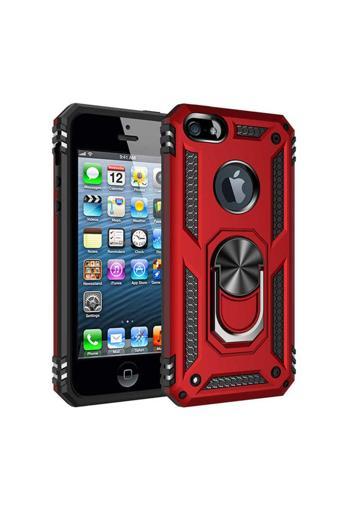 Anka Cep Telefonu Aksesuarları Apple İphone 5 / 5S Kılıf Vega Yüzüklü Standlı Zırh Tank Kapak + Ekran Koruma