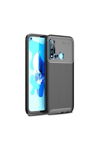 Anka Cep Telefonu Aksesuarları Huawei P20 Lite 2019 Kılıf Karbon Görünümlü Silikon + Kablo Koruma + Ekran Koruma