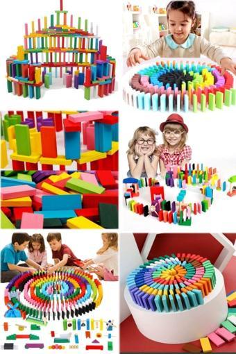 Pasajdanal 100 Adet Renkli Ahşap Domino Ahşap Blok Çocuk Eğitici Oyuncaklar Eğitici Oyuncak Akıllı Domino Renk