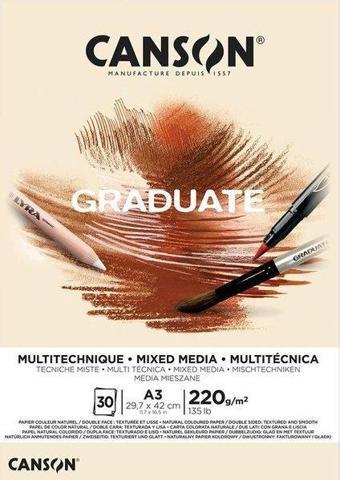 Canson Graduate Mix Media Natural Çizim Defteri A3 220g 30 Yaprak